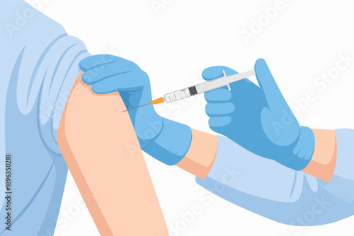 Medical professional in gloves giving a patient an arm injection for health and vaccination