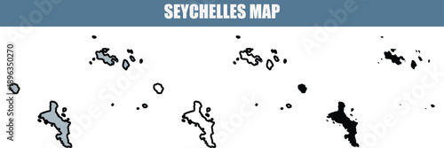 Detailed vector map of Seychelles islands with various outline styles on a clean white background, perfect for travel and geography projects.