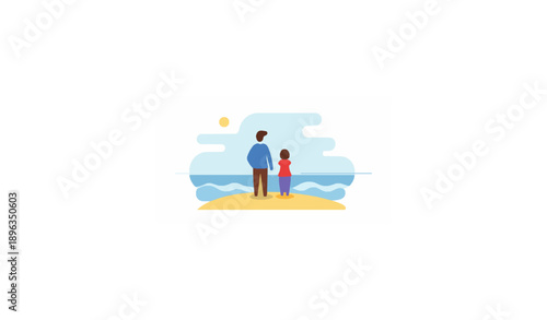 Loving couple at the sea. Flat style. Vector illustration
