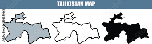 Tajikistan map illustration with grey, white, and black silhouettes on a clean white background, ideal for travel and geography projects.