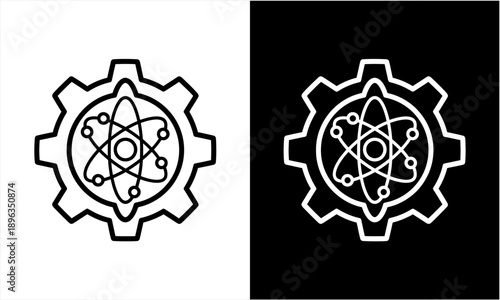 Atom inside a gear icon representing scientific engineering.