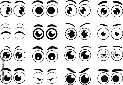 Cartoon Eyes Expression Vector Set Cute, Angry, Sad, and Surprised