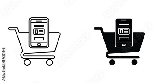 Online shopping cart with smartphone showing delivery time and order tracking on white background minimalist vector illustration