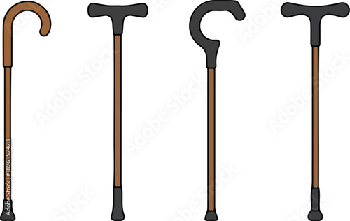 Walking Cane Icon Set Mobility Support and Elderly Assistance Symbols