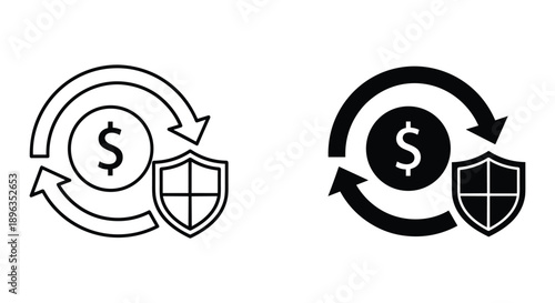 3D dollar sign with shield icon cycling in circular arrows for financial security and investment protection concept