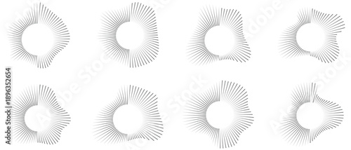 Circular equalizer sound wave line icon set. Sound wave rhythm line web icon. Circular spiral sound wave rhythm. Music abstract radial symbol.