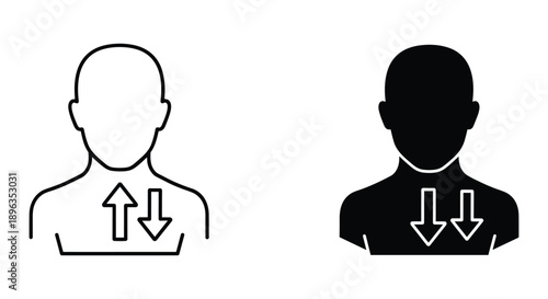 Contrasting Human Figures with Arrows Indicating Opposite Directions on White Background