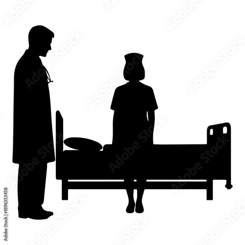 Doctor and nurse by a hospital bed in silhouette Vector
