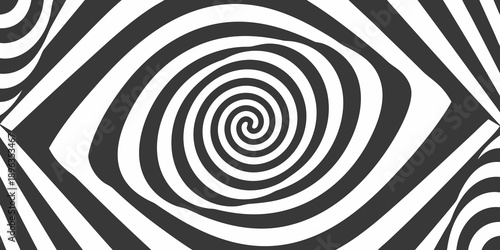 Hypnotic spiral pattern with alternating black and white shapes