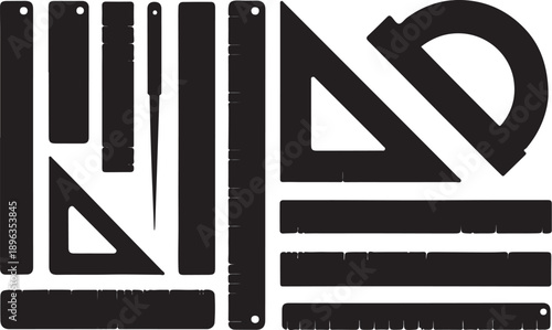 Black and white geometric shapes and tools