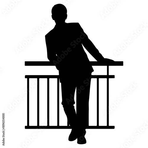 Silhouette of a man in a suit leaning on a balcony railing Vector