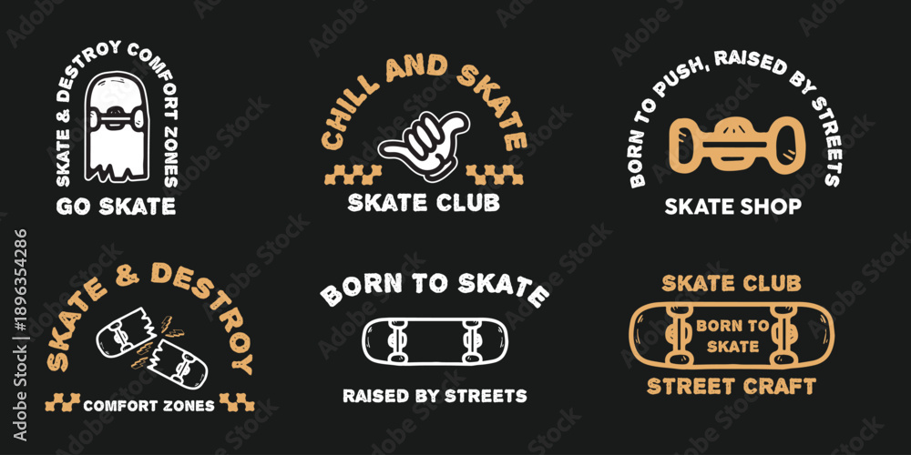 Obraz premium Cool skateboard and gaming doodle vector set for stickers, t-shirts, posters, and other uses.
