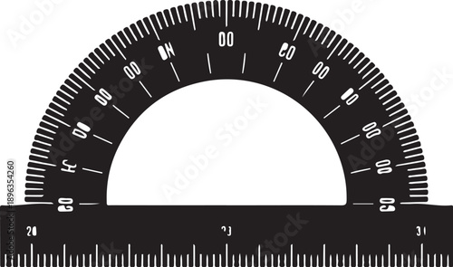 Black and white protractor with centimeter and millimeter markings