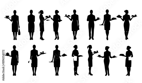 Modern waitress silhouette vector collection for restaurant and hospitality design