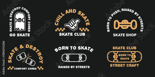 Cool skateboard and gaming doodle vector set for stickers, t-shirts, posters, and other uses.