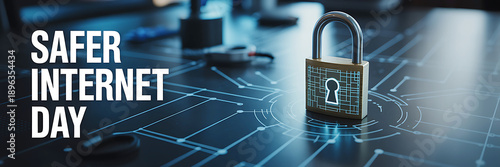 Wallpaper Mural Safer Internet Day concept featuring a glowing digital padlock on a dark circuit board background symbolizing cyber security and data protection Torontodigital.ca