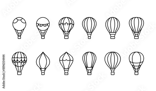 Minimal hot air balloon silhouette vector icon set