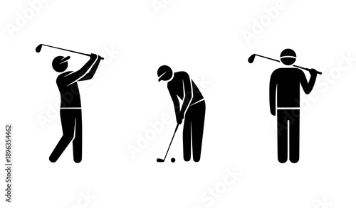 Minimal golf player silhouette vector icons set isolated on white