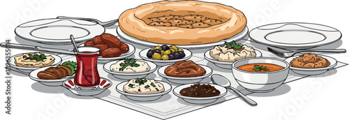 Assorted Middle Eastern Dishes on Table.