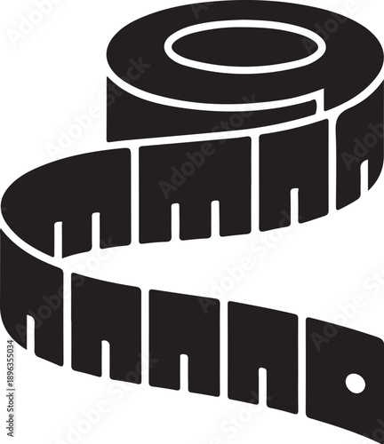 Black and white tape measure with markings and spool