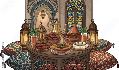 Traditional Middle Eastern Food on Table.