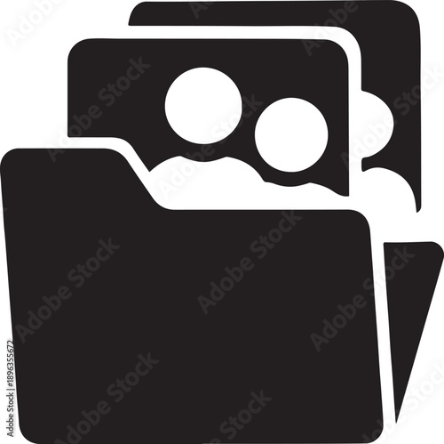 Folder icon unfolding into user profiles, symbolizing candidate comparison and review