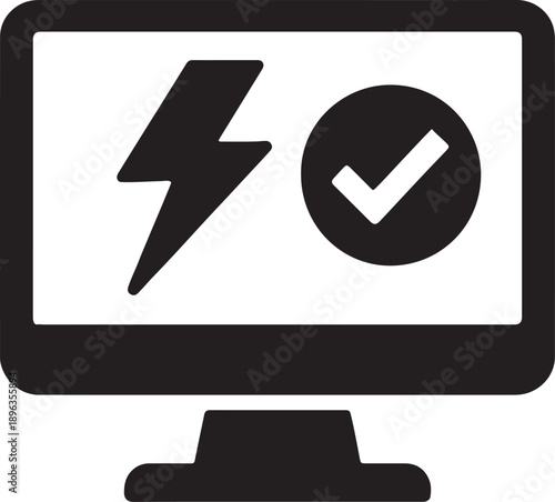Digital screen icon with lightning bolt and check, symbolizing fast online skill testing
