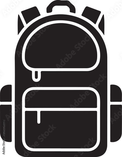Black backpack with white outline rucksack travel school