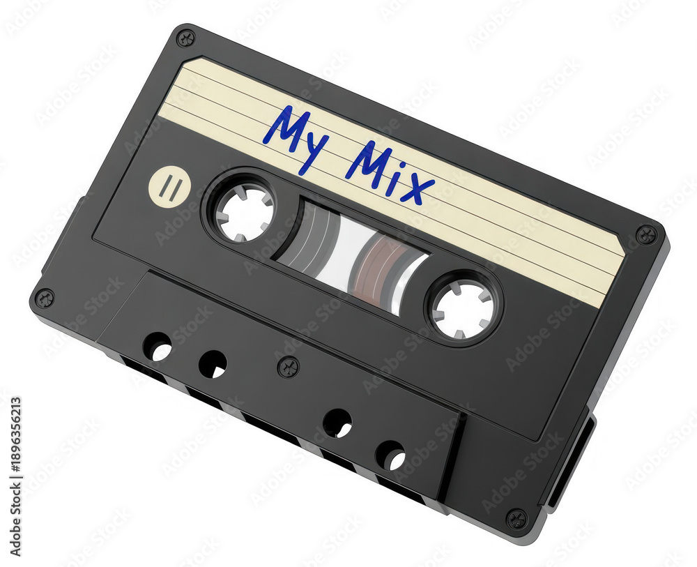 Obraz premium Black cassette tape with My Mix label music isolated on a transparent background