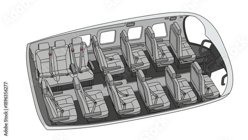 Interior view of a passenger vans seating arrangement