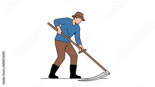 Man with scythe cutting grass