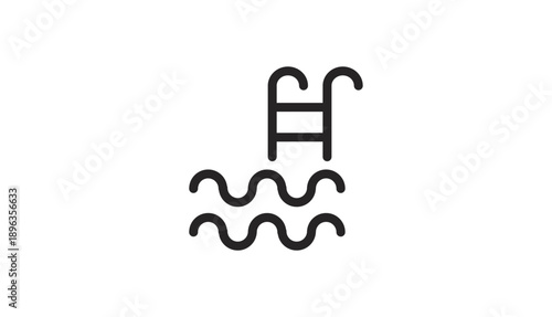 Simple black icon of a ladder entering wavy water.