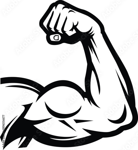 Strong arm flexing muscle illustration in black and white