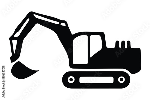Crawler Excavator Icon of Heavy Duty Construction Machinery and Earth Moving Vehicle