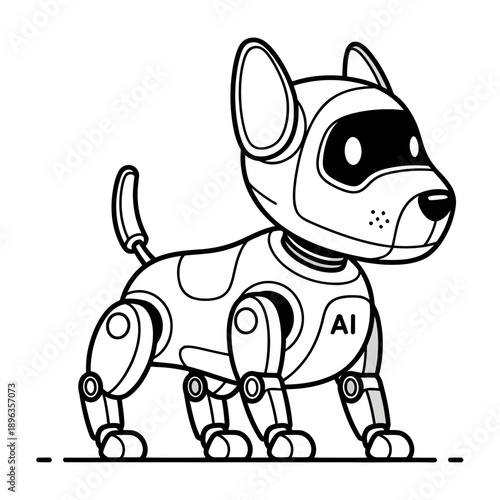 Robot dog with ai technology standing in a futuristic environment with mechanical limbs and a digital design