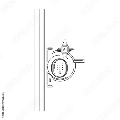 Ai powered smart door lock with biometric scanner and secure handle on white background