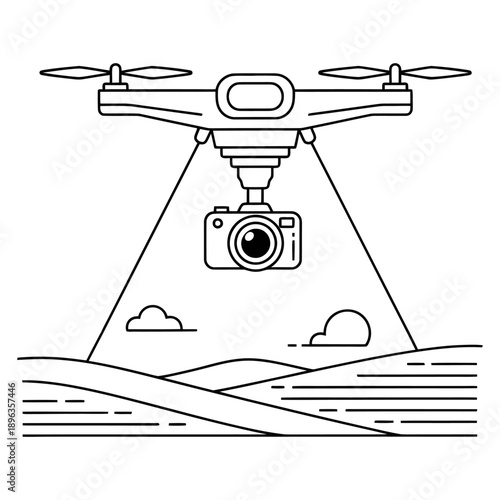 Drone with camera flying over landscape with clouds aerial photography concept drone view landscape photography