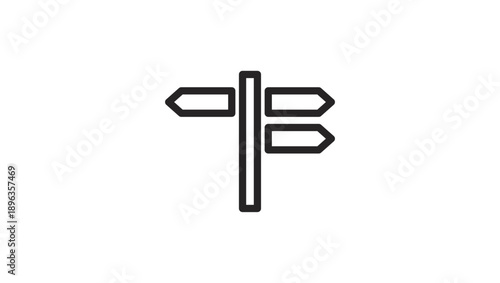 Simple black signpost with three directional arrows on white background.
