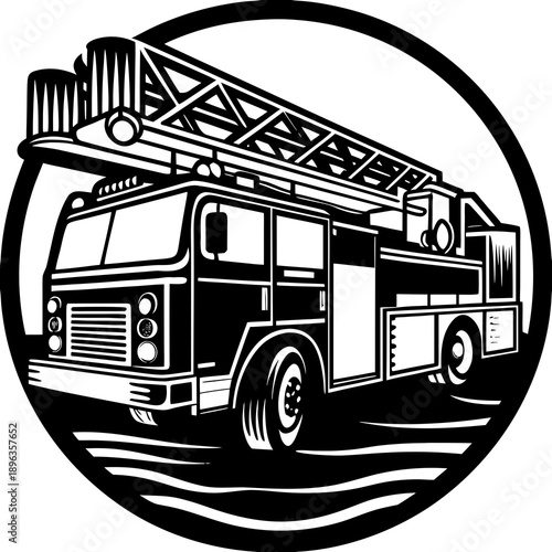 Fire Truck Emergency Response Ladder Silhouettes