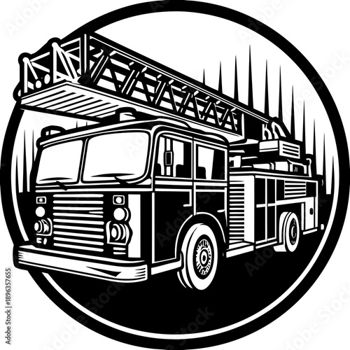 Fire Truck Emergency Response Ladder Silhouettes