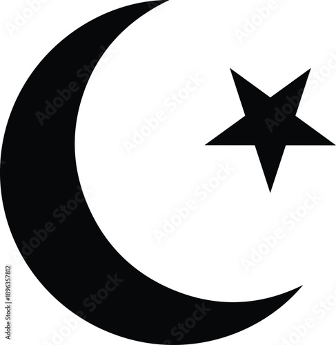 A crescent moon and star symbol on a blue background