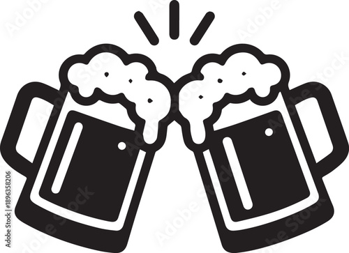 Two mugs clinking together in a celebratory beer toast symbolizing camaraderie and festivity