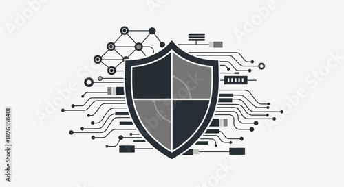 Digital Security Shield with Circuit Board Elements.
