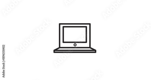 Simple black and white laptop computer line icon illustration.