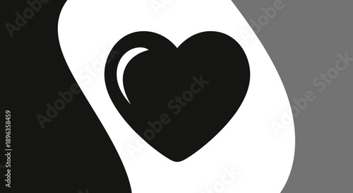 Stylized black heart icon on a white and gray background.