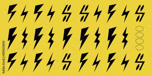 Repeating pattern of black lightning bolts on a bright yellow background
