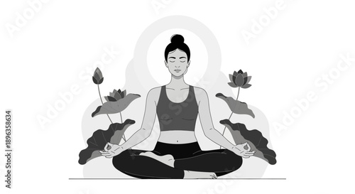 Woman Meditating in Lotus Pose with Serene Expression.