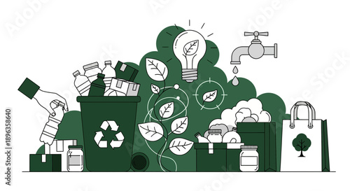 Sustainable Living and Waste Management Illustration.