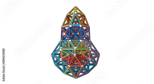 Abstract Polychromatic Geometric Structure Vector Illustration. Complex 3D Lattice, Scientific Model or Futuristic Design on White.