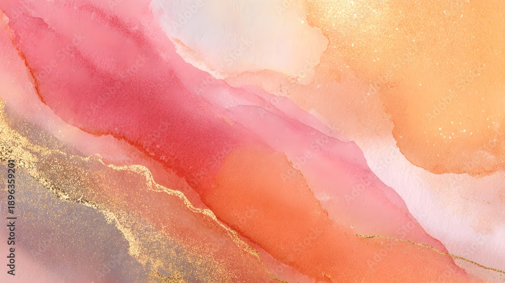 Fototapeta premium Soft pink and orange hues with gold accents flowing smoothly.